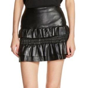 NWT Maje Black Lambskin Ruffle Leather Skirt